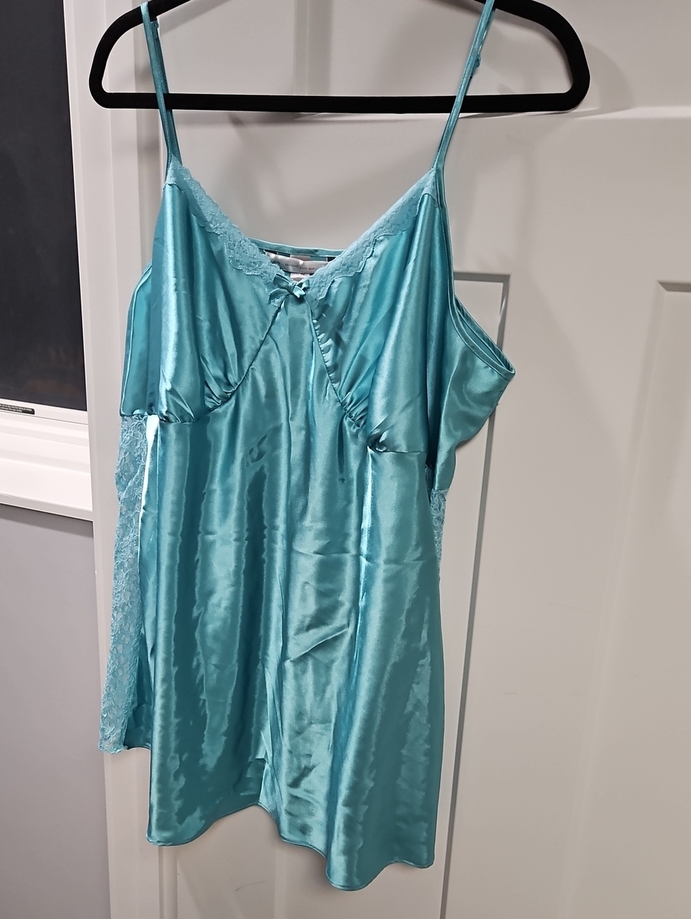 Cacique Aqua Satin Lace-Trim Chemise